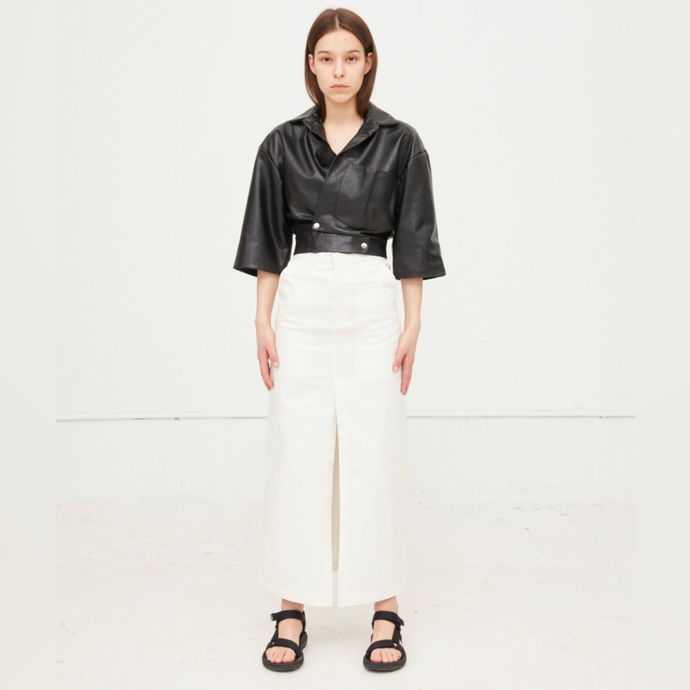 high waisted white denim skirt